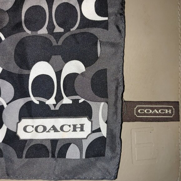Coach Silk Logo Scarf Monogram Black White Gray Signature Designer Pattern - Picture 2 of 9